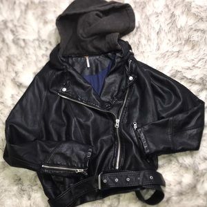 Free People Oversized Hooded Vegan Leather Jacket